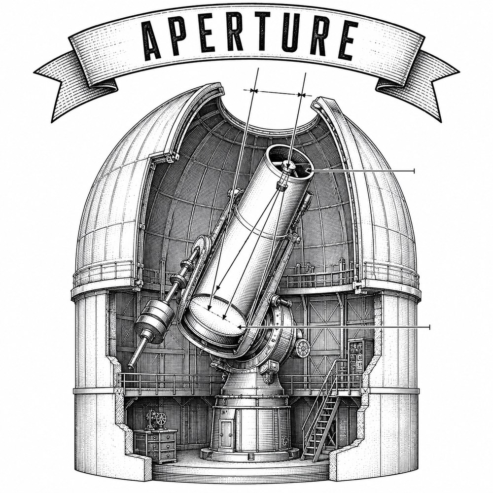 Cutaway drawing of a parabolic radio telescope inside its dome, along the optical path