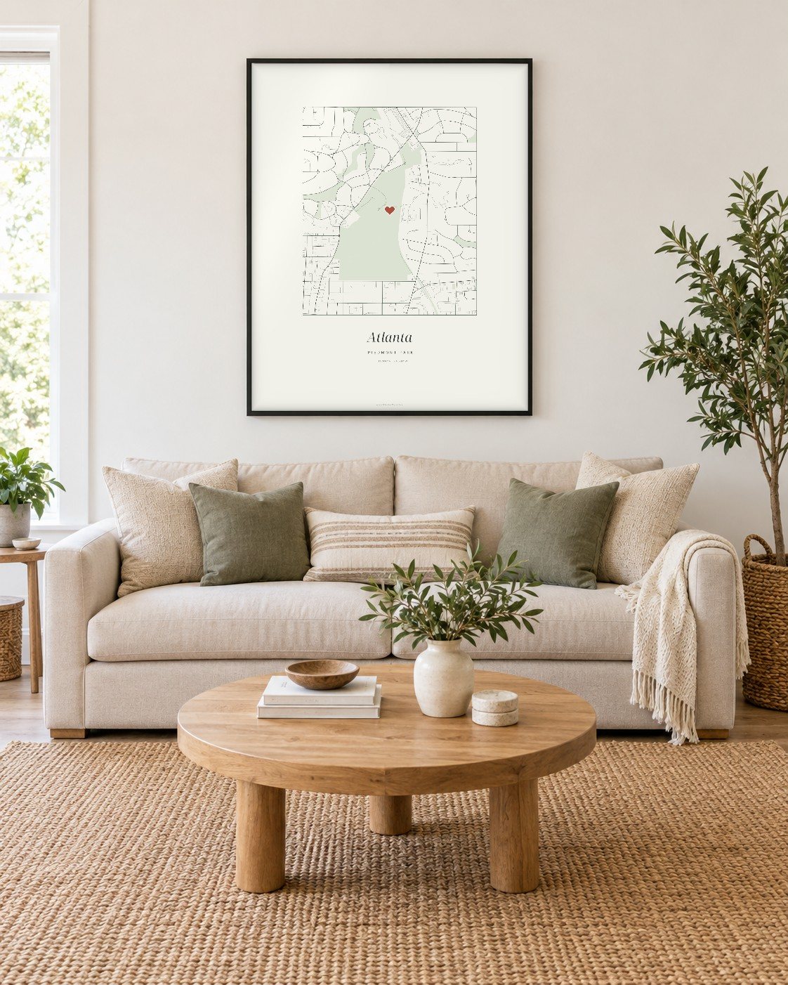 Atlanta street map poster on a wall, centered on Piedmont Park