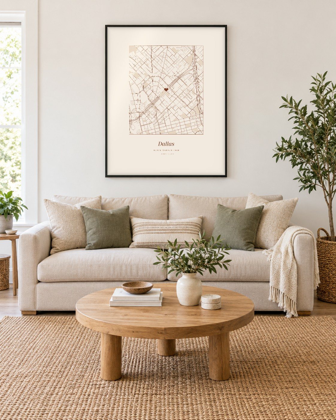 Dallas street map poster on a wall, centered on Klyde Warren Park