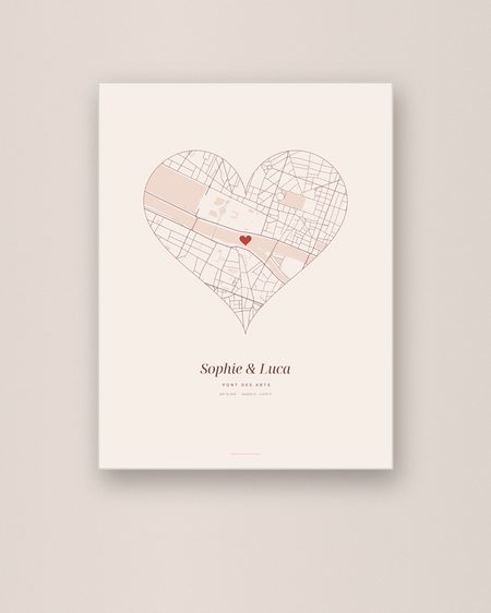 Heart map poster of Pont des Arts, Paris