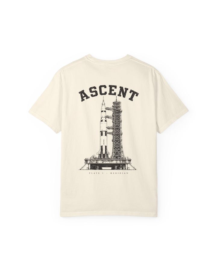 Ascent Heavyweight Tee in Bone, flat lay, back, showing the full Ascent plate